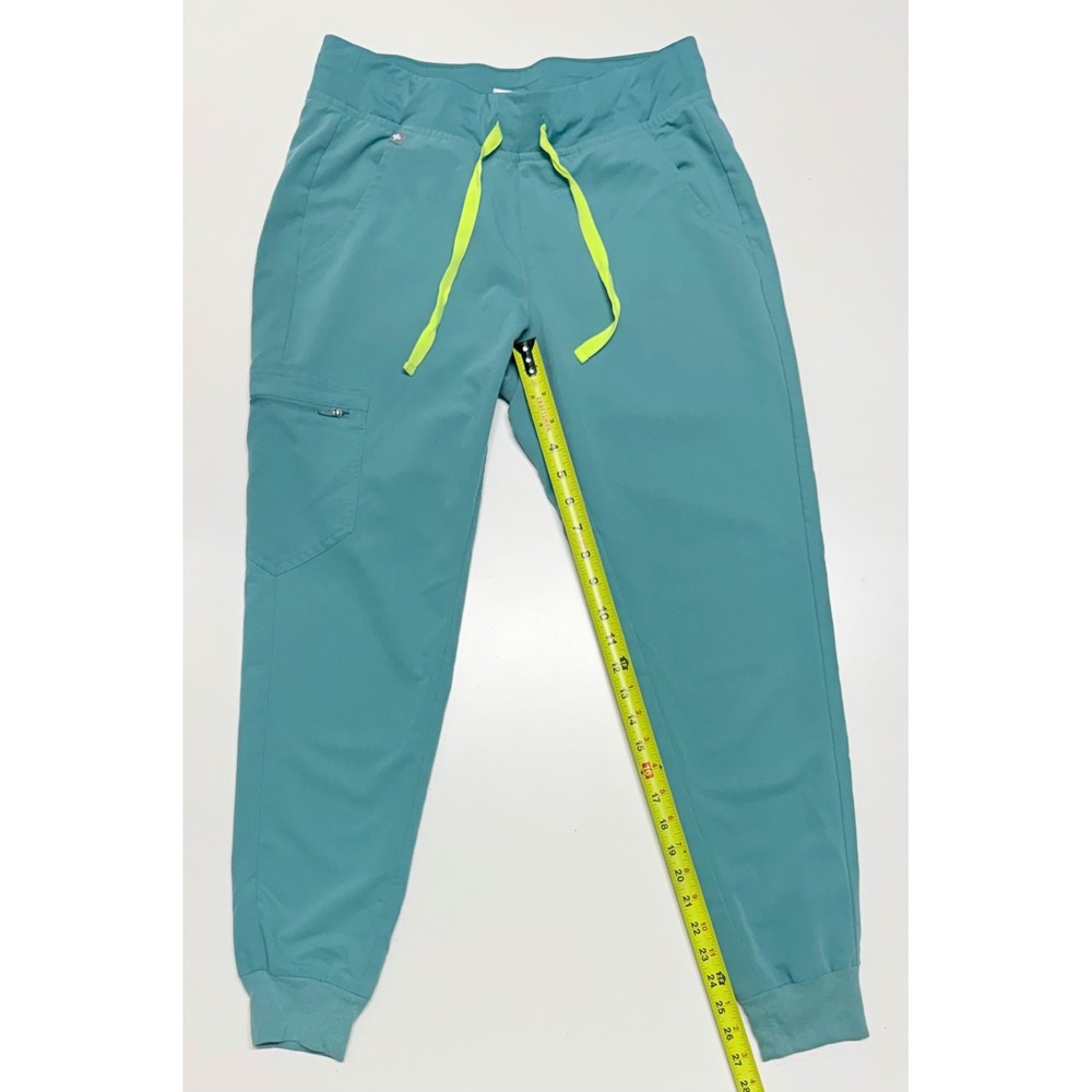 FIGS Zamora Jogger Scrub Pants Teal Blue Neon Yellow Drawstring Womens Small